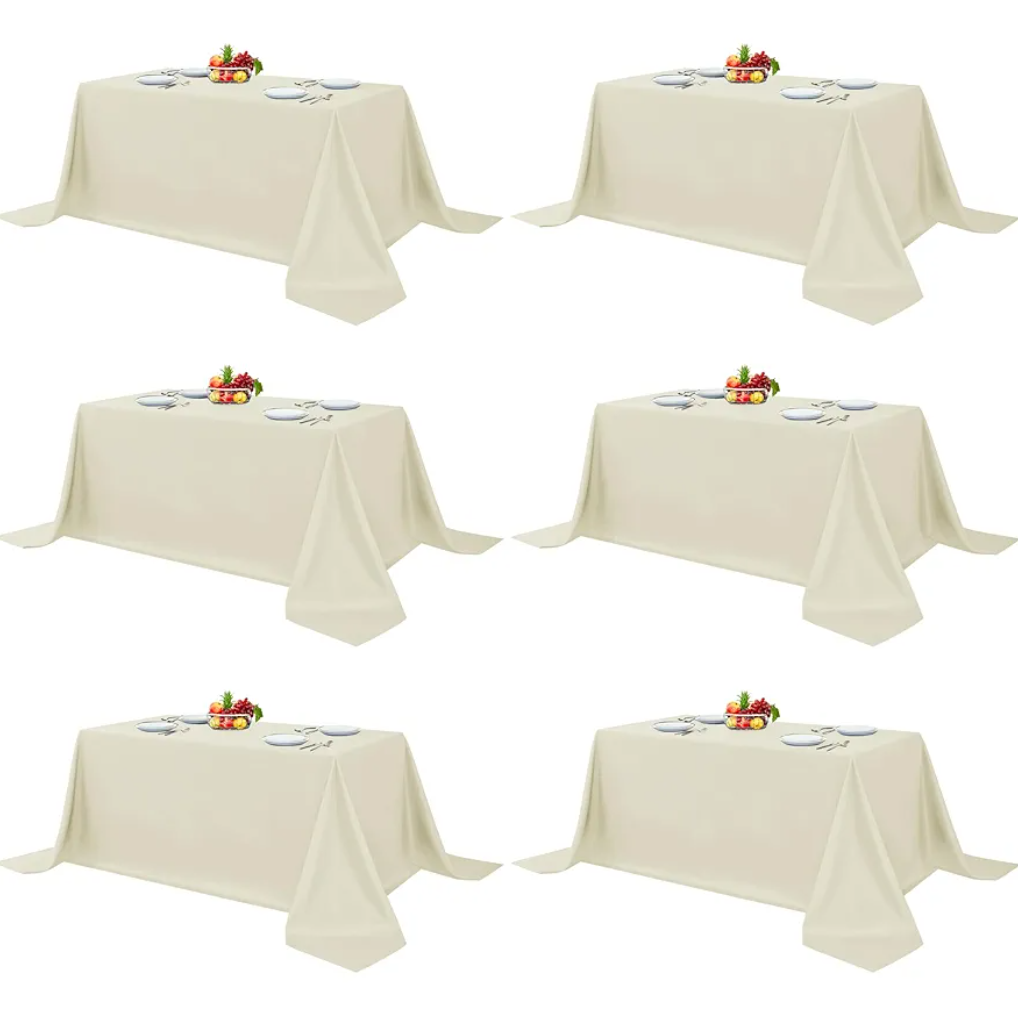 Elegant Rectangle Table Clothes, 6 Pack - 7.5' x 12.5' , Ivory - Reusable and Washable Tablecloths, Polyester Fabric Table Covers for Wedding, Party, Banquet, Formal Events