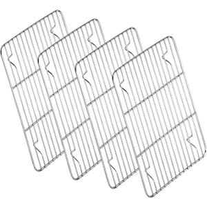 P&P CHEF Baking Cooling Rack Set for Cooking Roasting, 4-Piece Stainless Steel Wire Racks for Oven Use, Healthy & Dishwasher Safe, Rectangle, 11.6 Inch