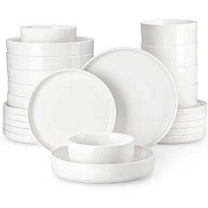 MALACASA 24 Pieces Porcelain Dinnerware Set, Modern White Dish Set for 6, Premium Serving Plates and Bowls Sets, Chip and Scratch Resistant Dishware Sets Kitchen Dishes Dining Ware Set, Series LEAH