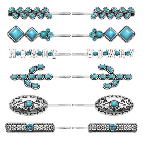 Western Turquoise Hair Clips Southwestern Country Cowgirl Hair Pin for Women Decorative Bobby Pins Western Turquoise Flowers HOWDY COWGIRL Retro Hair Pins Hair Accessories 12 Pack (HOWDY)