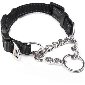 Mighty Paw Martingale Dog Collar 2.0 | Trainer Approved Limited Slip Collar with Stainless Steel Chain & Heavy Duty Buckle - Modified Cinch Collar for Gentle & Effective Pet Training - Medium, Black