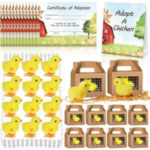 38 Pcs Adopt a Chick Party Favors Mini Plush Stuffed Chicken Include 12 Mini Plush Chicks 12 Foldable Boxes 12 Adopt Cards 1 Adopt Sign 1 Adopt Fence for Adopt a Pet Party (Chick)