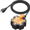 DEWENWILS 5-Outlet Garage Power Strip, 6Feet Heavy Duty Extension Cord, 14Gauge SJTW for Indoor Outdoor, 15AMP Overload Protection, Swivel Safety Covers, ETL Listed (Yellow+Black)