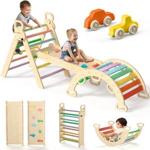 BlueWood Pikler Triangle Set with Safe Handle, Climbing Toys for 1-3 Year
Patented Safety Design, Foldable 7-in-1, with Wooden Car, Standard Size, Indoor Montessori Gift for First Birthday, Colorful