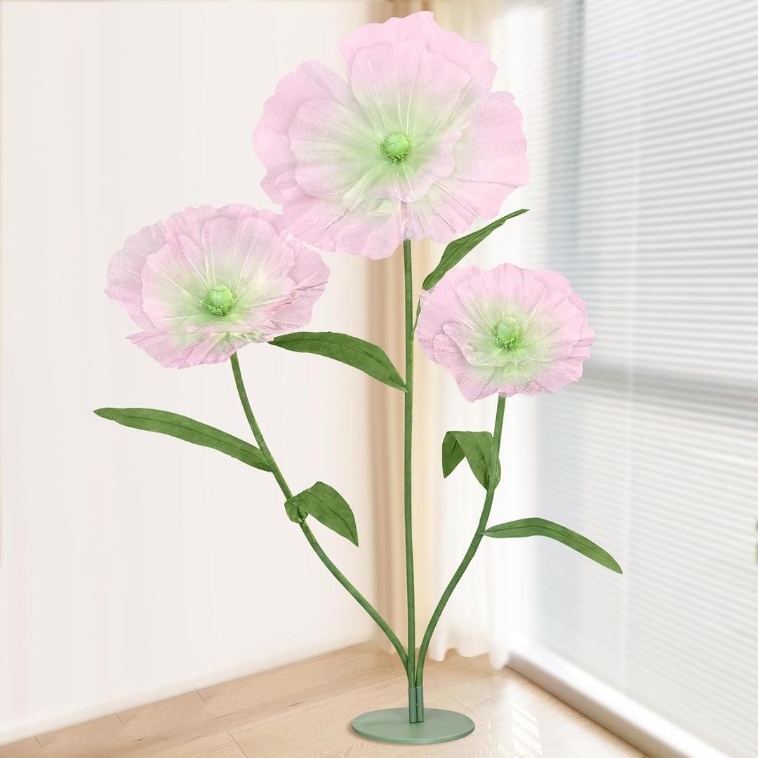 Artificial Giant Huge Flowers 5.57FT 3D Large Faux Floral Green Pink Big Flowers for Wedding Birthday Party Shop Window Display Arrangement Event Decorations