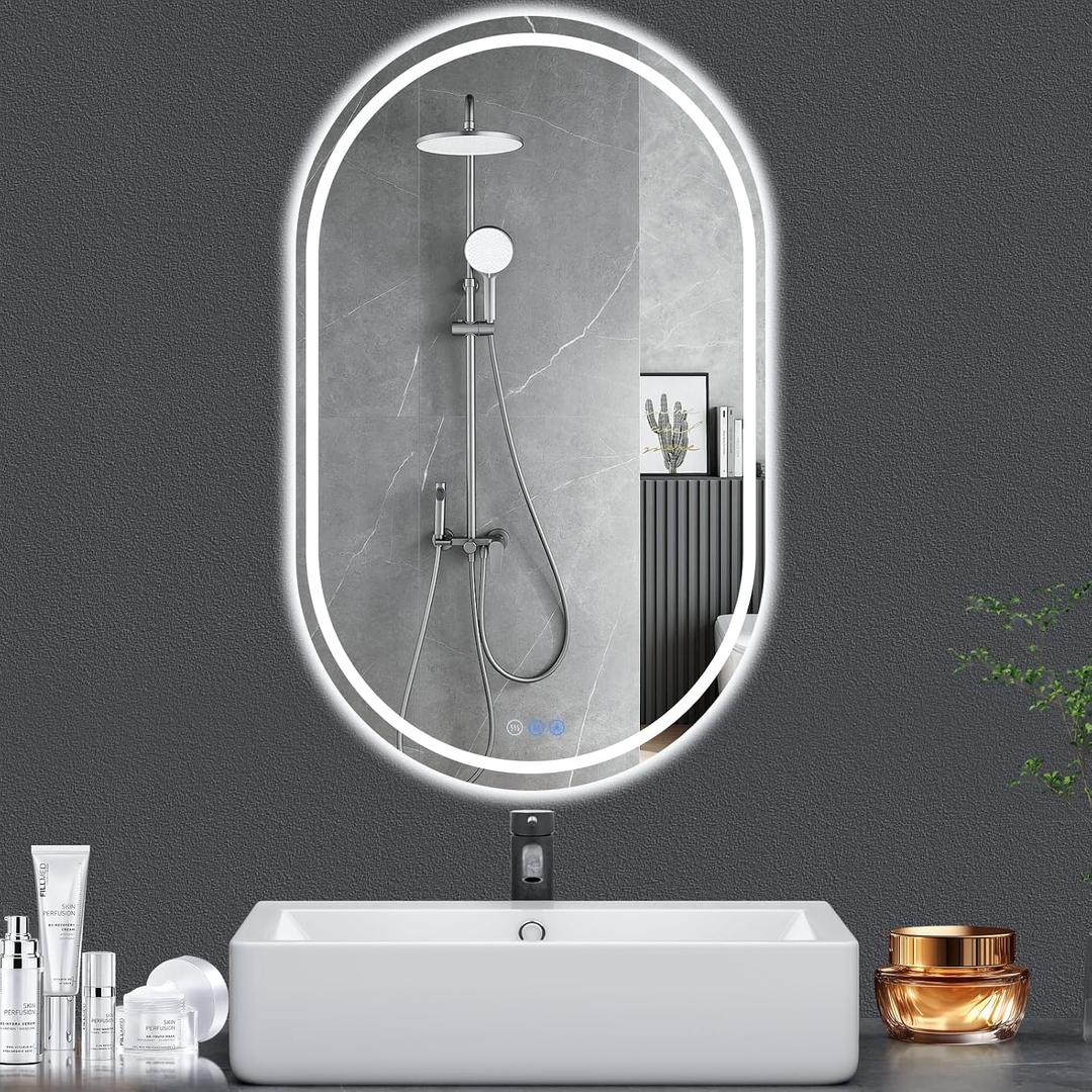 Oval LED Bathroom Mirror, 20"x 33" Frameless Lighted Mirror