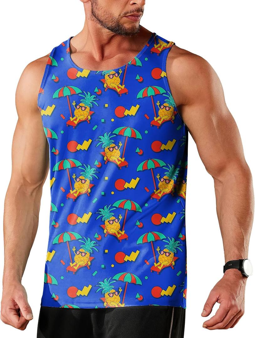 Men's Quick Dry Workout Graphic Tank Top Gym Muscle Tee Fitness Bodybuilding Sleeveless T Shirt (XL)