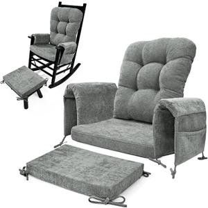 5 PCS Glider Rocker Replacement Cushions with Storage Side Pocket, Luxuriy Chenille Fabric Foam & Microfiber Filling, Thickened & Supportive Rocking Chair Cushion Set, Light Grey
