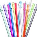 24 PCS, Reusable Straws with 4 Brushes, 10.5" Long Tritan Hard Plastic Straws, 12 Colors Translucent Replacement Drinking for 16OZ-32 OZ Tumblers, Cups, Jars, Stanley, YETI, Starbucks, BPA Free
