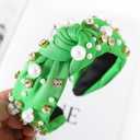 Pearl Knotted Women Headband Sparkle Rhinestone Jeweled Headband Wide Knot Crystal Embellished Hairband Fashion Women's Hair Accessories Green
