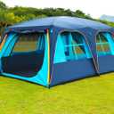 KTT Extra Large Tent 10-12-14 Person(B),Family Cabin Tents,2 Rooms,3 Doors and 3 Windows with Mesh,Straight Wall,Waterproof,Double Layer,Big Tent for Outdoor,Picnic,Camping,Family Gathering