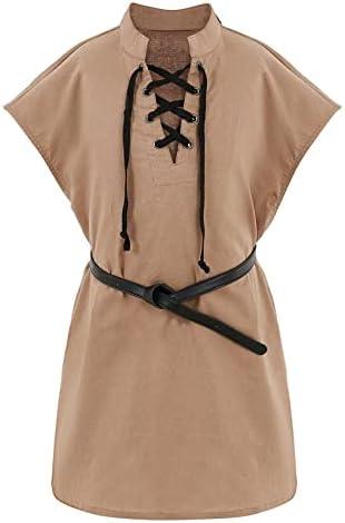 Boys Kids Renaissance Pirate T Shirts Viking Medieval Sleeveless Lace Up Costume Scottish Cotton Tank Tops