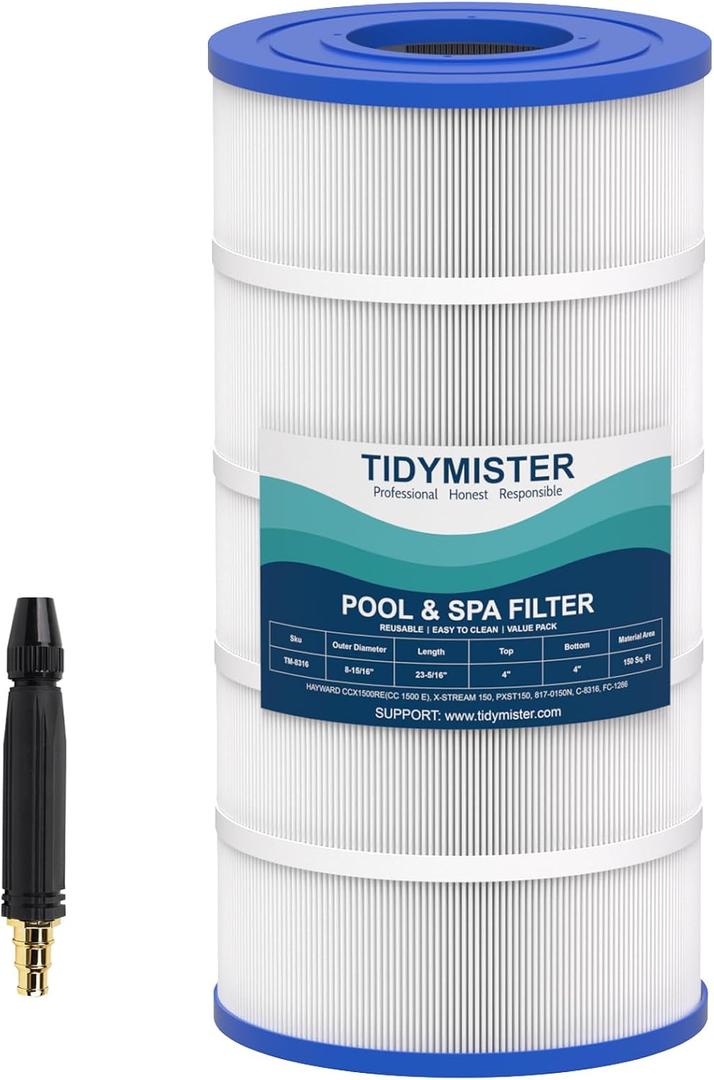 TidyMister PXST150 Pool Filter Cartridge Replacement, Compatible with Hayward XStream CC1500, CCX1500RE, CC-1500-E, Pleatco PXST150, Unicel C-8316, Filbur FC-1286, 150 sq.ft, 1 Pack