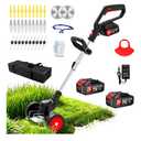 21V Electric Weed Wacker Cordless Weed Eater Battery Powered String Trimmer2 Battery Operated & Wheels & Metal Blades, Lightweight 4 in 1 Grass Trimmer/Brush Cutter/Lawn Edger/Mower for Garden Yard