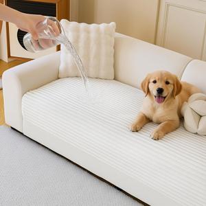 MYSKY HOME 100% Waterproof Couch Cover for Dogs Washable, Non Slip Couch Covers for 2 Cushion Sofa Pet Friendly, Thick Soft Sofa Covers Slipcovers Blanket Dog Bed Cover, Cream, 35"x82.7"