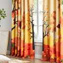 FMFUNCTEX 100% Blackout Curtains 84 Inches Long for Living Room, Orange Yellow Autumn Fall Leaves Camouflage Thermal Curtains, Illustration Scenery Drapes Rod Pocket Curtains for Bedroom,2 Panels
