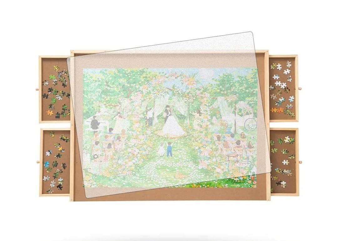 500 Piece Puzzle Board with Drawers, Small Puzzle Board 14" x 28" Jigsaw Puzzle Table with Cover Mat, 4 Drawers, Small Puzzle Table, Birthday Gifts