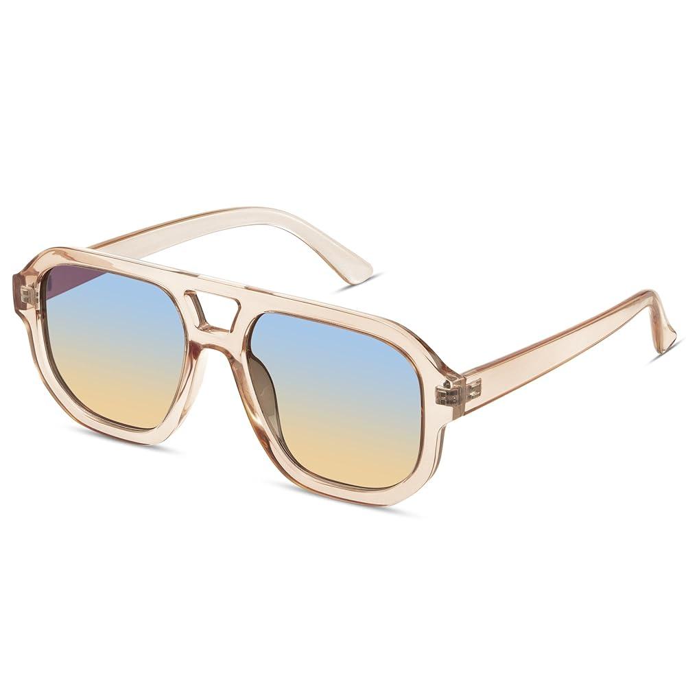 livho Trendy Polarized Square Aviator Sunglasses Women Men Square Eyewear Frame, Retro Sun Glasses for Women Men 2025 Shades