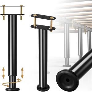 2 Pcs Adjustable Bed Frame Center Support Legs, Heavy Duty Cold Rolled Steel Bed Slat Support Legs With Wider Base, Bed Frame Leg Replacement, Furniture Support Reinforcement Kit, Height 7in To 12.6in
