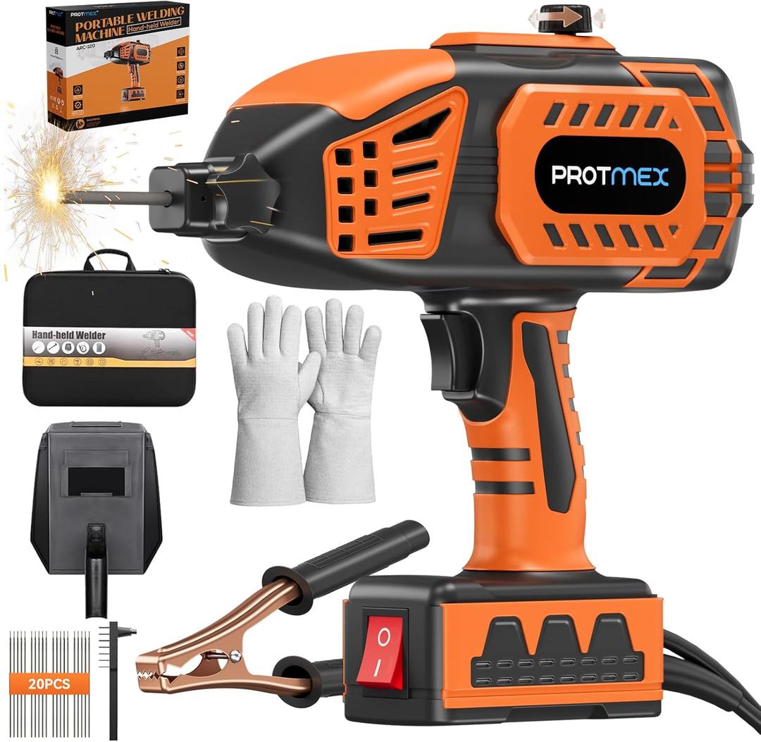 Portable Electric Welding Machine - 110V Portable Welder Handheld IGBT Inverter with 5 Adjustable Currents, 20PCS Rods, ARC Welder Gun Fits 3/32"-1/8" Welding Rods for DIY, Repair, Home Projects (Large, Multicolored)