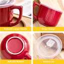 2 x Ceramic Soup Bowl with Handle 32oz Microwave Ramen Bowl with Lid, Soup Mugs & Cups for Cereal, Oatmeal, Ramen, Instant Noodle, Soup Container with Lid - Set of 2 (Red)