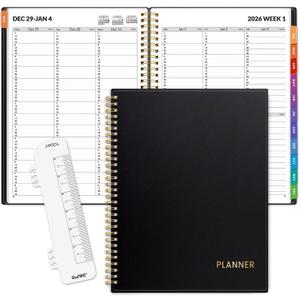 SUNEE 2026 Appointment Book, Quarter-Hourly, Weekly & Monthly - from January 2026 - December 2026, 8.5"x11" Weekly Planner, Flexible Cover, Note Pages, Pockets, Bookmark, Spiral Binding, Black