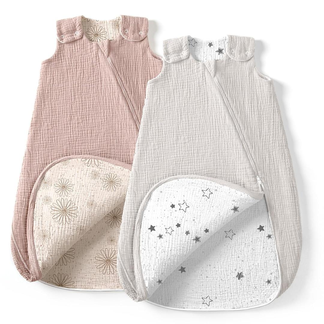 lulumoon Sleep Sack Muslin for Baby: Cotton Wearable Blanket for 3-9 Months - Soft Lightweight Ideal for Nursery Lounge Nighttime Naptime (Small, Sanddaisy&greystar)