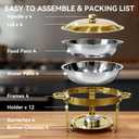 Gold Chafing Dish Buffet Set, 4-Pack 6QT 304 Stainless Steel Round Food Warmers with Lids, Water Pans & Fuel Holders for Catering, Wedding Receptions & Parties