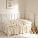 Organic Cotton Muslin Baby Crib Bedding Set 3 Piece Soft for Infant Newborn Toddler Boys Girls 52"x28", Nursery Bed Quilt Set Decor with Fitted Crib Sheet, Boho Quilted Comforter Blanket, Bed Skirt