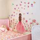 Butterfly Wall Stickers for Kids, Wall Decals Pink Floral Wall Art for Cartoon DIY Removable Girls Home Decor, W11.8"×H35.4"