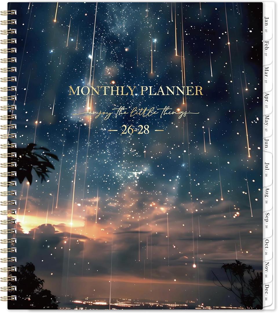 Monthly Planner 2026-2028 - 2 Year Planner 2026-2028, Jul.2026 - Jun.2028, 9" x 11", Calendar Planner, 24 Month Calendar with Tabs, Twin-wire Binding + Back Pocket - Galaxy