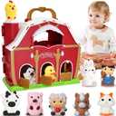 Big Red Barn Farm Animal Toys for 1 2 3 4 5 Years Old Toddlers, Baby Kids Educational Preschool Playset, Learning Montessori Toys, Christmas Birthday Easter Gifts for Boys Girls Age 12-18 Months