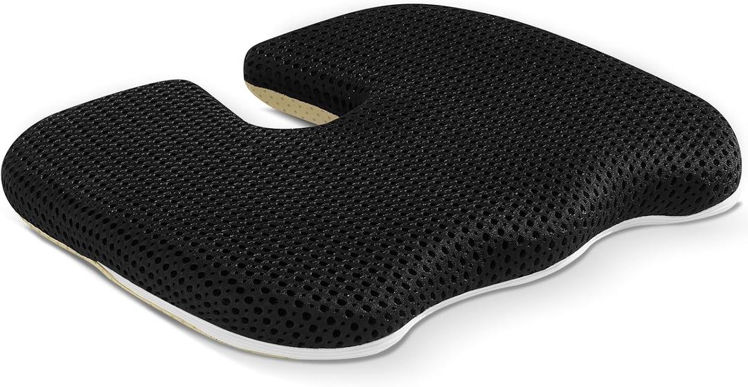 Gooo&Ma Air Fiber Seat Cushion for Office Chair, Breathable U-Shape Tailbone Relief Cushion for Desk Chair, Washable Ergonomic Chair Pad for Driving & Gaming, Cooling Mesh Back Support(Black) (13.8*17.7)
