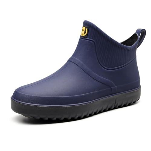 Jessie Men Rain Boots Outdoor Slip On Waterproof Non-Slip Rubber Ankle Boots Rain Booties (Blue,43)