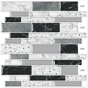 DEWOO 20-Sheet Peel and Stick on Self Adhesive Backsplash Wall Marble Tiles Stickers 3D for Kitchen Bathroom,Black (12"×12")