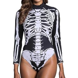 Womens Halloween Skeleton Bodysuit Festival Rave Outfits Cosplay Long Sleeve Body Suit (X-Large)