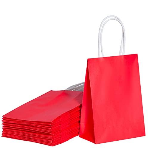 SUNCOLOR 18 Pack Small Red Gift Bags with Handles – 6" Recyclable Paper Goodie Bags for Party Favors, Kids Birthday, Weddings, Christmas, Valentine’s Day