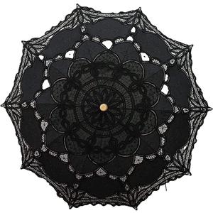 Lace Parasol Umbrella Vintage Wedding Bridal Lace Umbrella for Decoration Photo Tea Party 32 Inch Adult Size (Black)