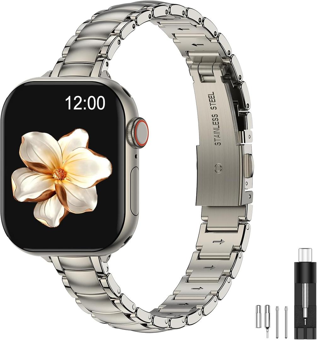 MioHHR Thin Metal Bands Compatible with Apple Watch Band Ultra3/2/1 Series 11 10 9 8 7 6 5 4 3 2 1 SE3/2/1,Slim Narrow Stainless Steel Strap for Women iWatch 49mm 46mm 45mm 44mm 42mm 41mm 40mm 38mm