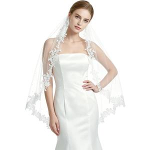 Wedding Veil Lace 1 Tier Cathedral Length Fingertip Length Bride Veil with Metal Comb