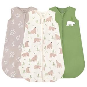 JELLYMONI Baby Sleep Sack 0-6 Months, 100% Cotton 3 Pack 0.5 TOG Baby Wearable Blanket Infant Sleep Sack with 2-Way Zipper Newborn Sleep Sacks (Small, Bear/Triangle/Green)