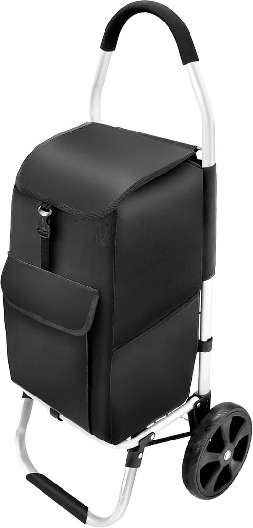 2 in 1 Shopping Cart, 330 lbs Grocery Cart on Wheels, Foldable, Load-Bearing Hand Truck with Black Waterproof Bag for Shopping, Moving, Groceries, Luggage,Office.