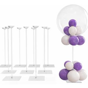 8 Pack Clear Acrylic Balloon Stand Kit - 15.75 Inch Reusable Balloon Sticks with Base for Table Centerpiece, Sturdy Balloon Holder for Birthday Party, Wedding, Baby Shower Decorations