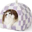 Lesure Cute Cat Beds for Indoor Cats - 2 in 1 Large Cat Cave Bed with Removable Washable Cushioned Pillow, Cozy Kitten with Non-Slip Bottom, Purple, 17.3 inches