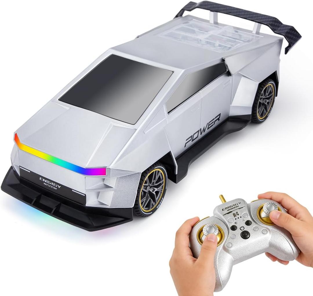 Remote Control CarAll Terrain 2.4GHz RC Truck for 3-12 Year Old Boys, Electric Vehicle RC Car with LED Lights for Kids, Birthday Gifts for Kids (Silver)