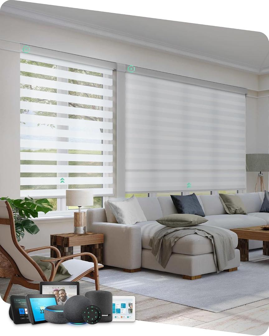 Yoolax Motorized Zebra Blinds with Remote, Voice Control, 44" W x 72" H
