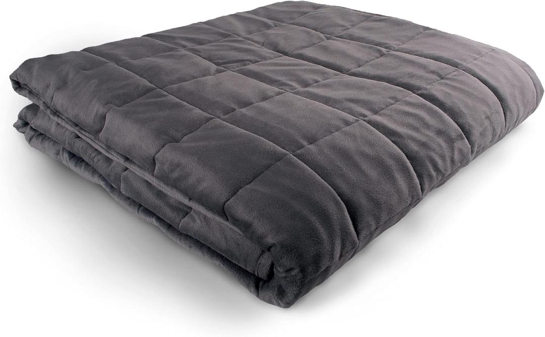 Hug Bud Weighted Blanket - 48" X 72" - 15-lbs - No Cover Required - Fits Full/Twin Size Bed - for 130-180-lb Adult - Silky Minky Grey - Premium Glass Beads - Calming Stimulation Sensory Relaxation