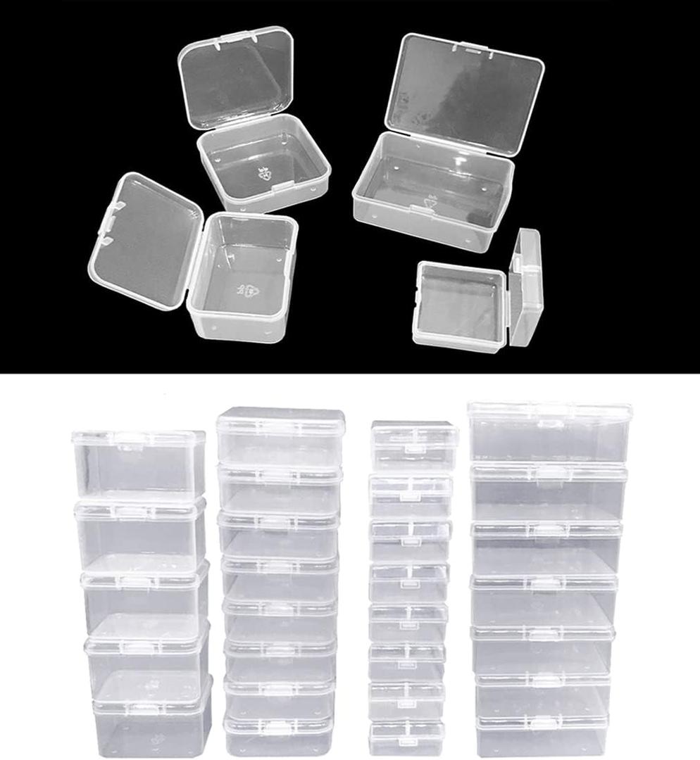 40 Pack 4 Size Small Clear Storage Box,Clear Plastic Beads Storage Containers Box with Hinged Lid for Small Items and Craft Projects