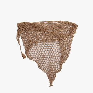 Women's Net Hollow Out Crochet Triangle Bikini Swimsuit Cover Up Wrap Scarf Sarong Adorned with Shells or Sequins