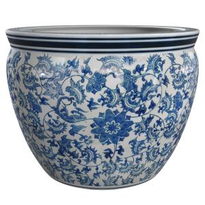 Red Lantern 14" Floral Blue & White Porcelain Fishbowl Planter or Cachepot for Indoor/Outdoor Use in Garden Entryway Living Room Boho Eclectic Modern Contemporary Classic Traditional Style Decor